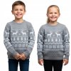 Detské sivé vianočné svetre s nórskym vzorom a sobím motívom – hrejivé svetríky pre chlapcov a dievčatá v jednotnom rodinnom štýle