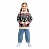 Dievčenský čierno-biely vianočný sveter s červeným nórskym vzorom – hrejivý zimný kúsok s motívom sobov a vločiek