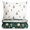 Obojstranné vianočné obliečky z hebkého mikrovlákna s motívom ježkov a stromčekov – zeleno-béžová kombinácia pre hrejivý spánok