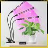 LED grow lampa so stolovým klipom a tromi ramenami, ideálna na domáce pestovanie rastlín.