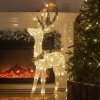 Zlato-biely LED jeleň 120 cm s jemným trblietavým povrchom