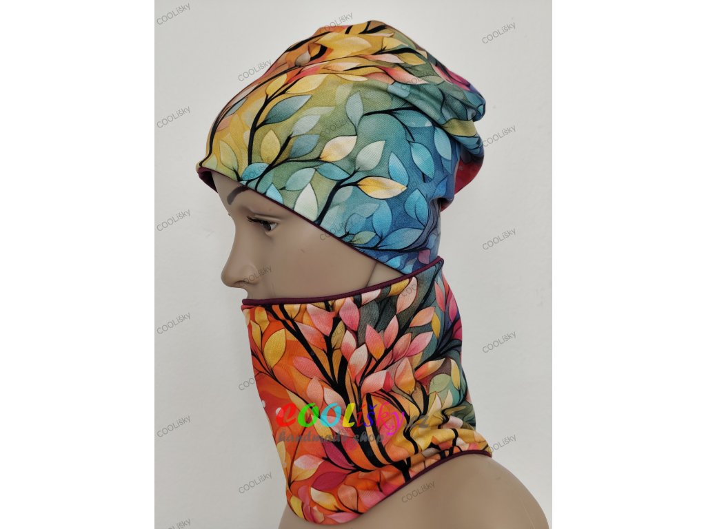 Dívčí čepice s nákrčníkem lístečky