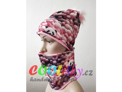 Zimní holčičí čepice s nákrčníkem panda
