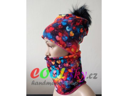 Zimní holčičí čepice srdíčka