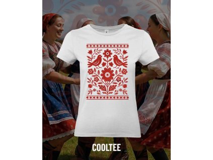 folklorne tricko damske 9 biele cervena