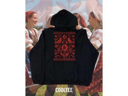 folklorna mikina unisex 9 cierna cervena