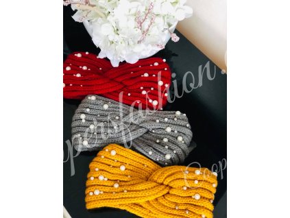 Pletená čelenka s perličkami