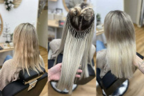 Zahuštění blond vlasů kanekalonem, před a po