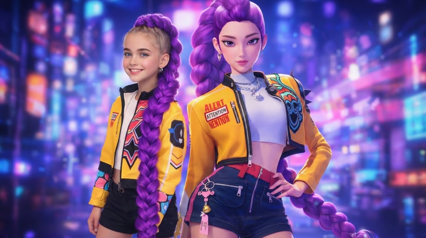 Rumi cop z K‑Pop Demon Hunters – fialový cop z kanekalonu