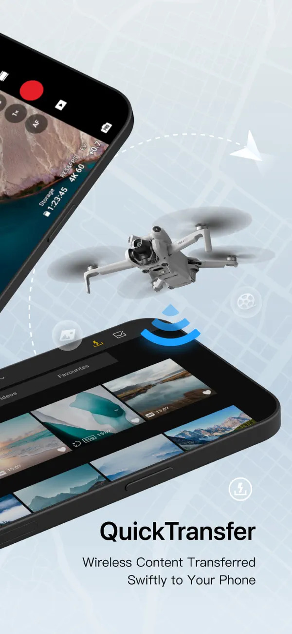 Funkce QuickTransfer v aplikaci DJI Fly