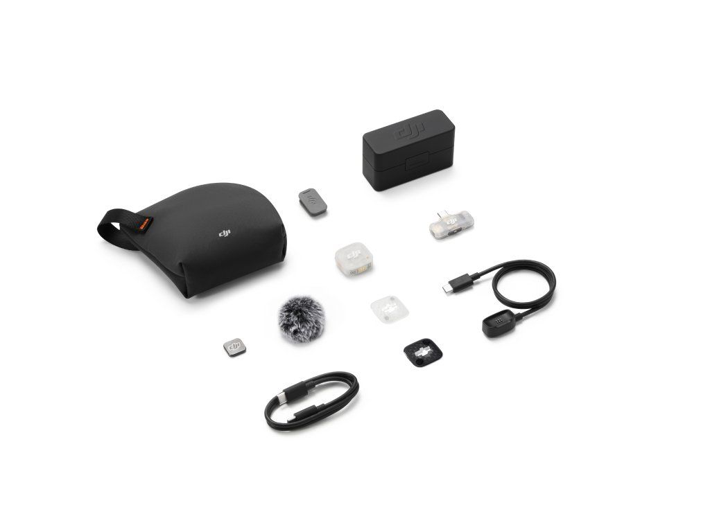 DJI Mic Mini 2S s mobilním přijímačem a nabíjecím pouzdrem