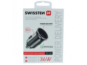 SWISSTEN, autonabíječka 36W, USB-C,USB-A