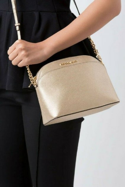 Zlata kabelka crossbody Michael Kors kabelka pres rameno s retizkem jet set ciara sady bedford mk kabelka