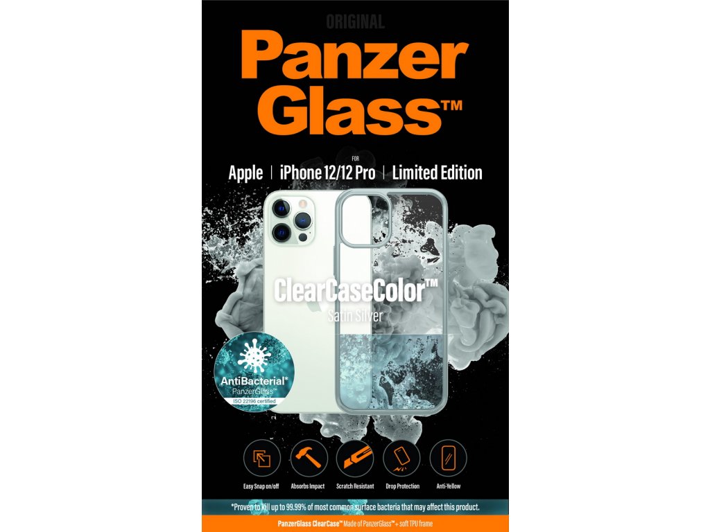 PanzerGlass ClearCase Antibacterial pro Apple iPhone 12/12 Pro (stříbrný - Satin Silver)