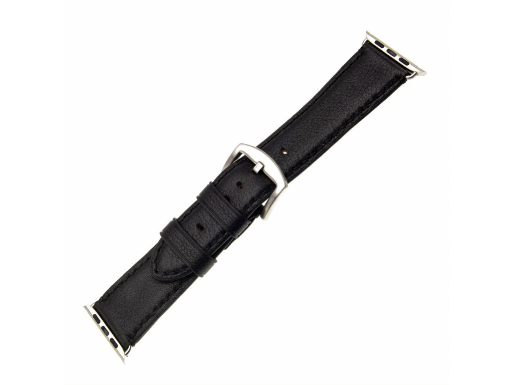 Kožený řemínek FIXED Berkeley pro Apple Watch 42 mm a 44 mm se stříbrnou sponou, černý