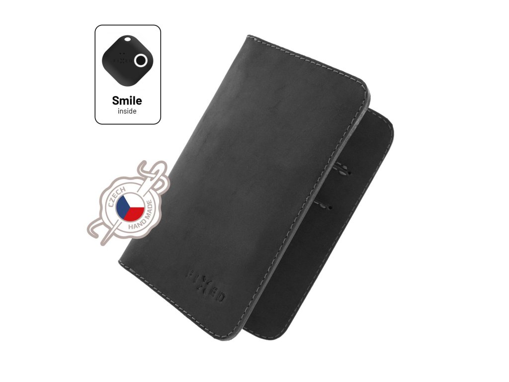 Kožená peněženka FIXED Smile Wallet XL se smart trackerem FIXED Smile Motion, černá