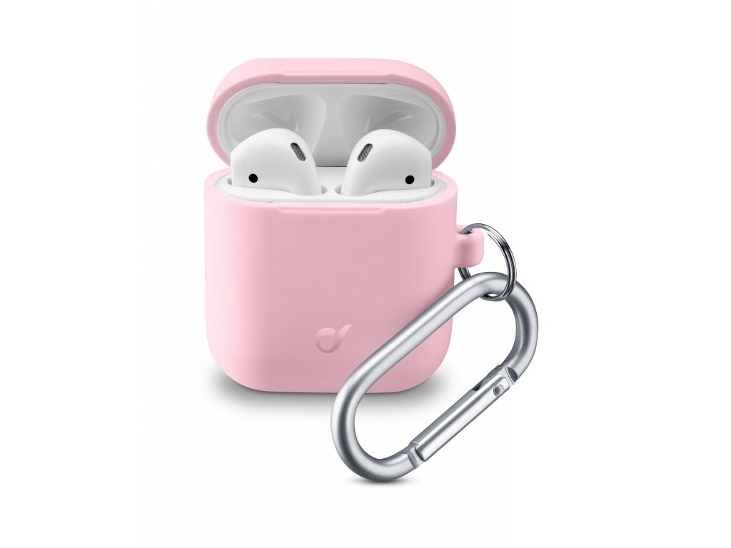 Ochranný kryt s karabinou Cellularline Bounce pro Apple AirPods 1 & 2, růžový