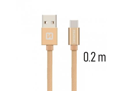 DATOVÝ KABEL SWISSTEN TEXTILE USB / USB-C 0,2 M ZLATÝ
