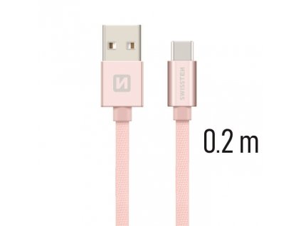 DATOVÝ KABEL SWISSTEN TEXTILE USB / USB-C 0,2 M RŮŽOVO/ZLATÝ