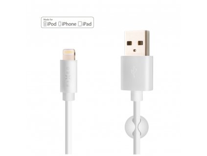 Datový a nabíjecí kabel FIXED s konektory USB/Lightning, 1 metr, MFI certifikace, 12W, bílý