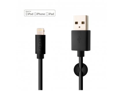 Datový a nabíjecí kabel FIXED s konektory USB/Lightning, 1 metr, MFI certifikace, 12W, černý