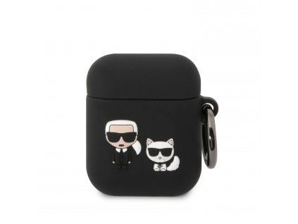 Karl Lagerfeld and Choupette Silikonové Pouzdro pro Airpods 1/2 Black