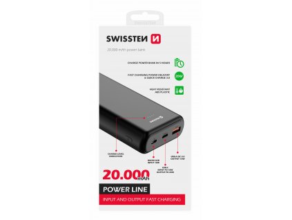 SWISSTEN POWER LINE POWER BANK 20000 mAh 20W POWER DELIVERY BLACK