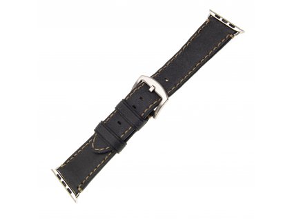 Kožený řemínek FIXED Berkeley pro Apple Watch 42 mm a 44 mm se stříbrnou sponou, velikost L, uhlově černý