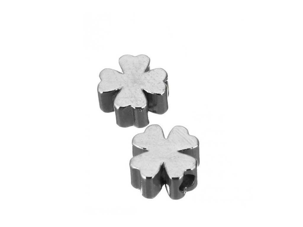 1769 2 kovove koralky ctyrlistek 5x5x3 mm barva platina