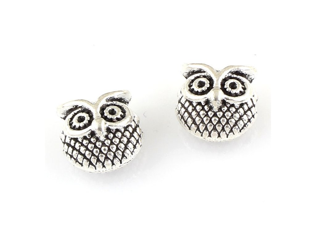 Metal bead owl 11x11x8 mm, antique silver color
