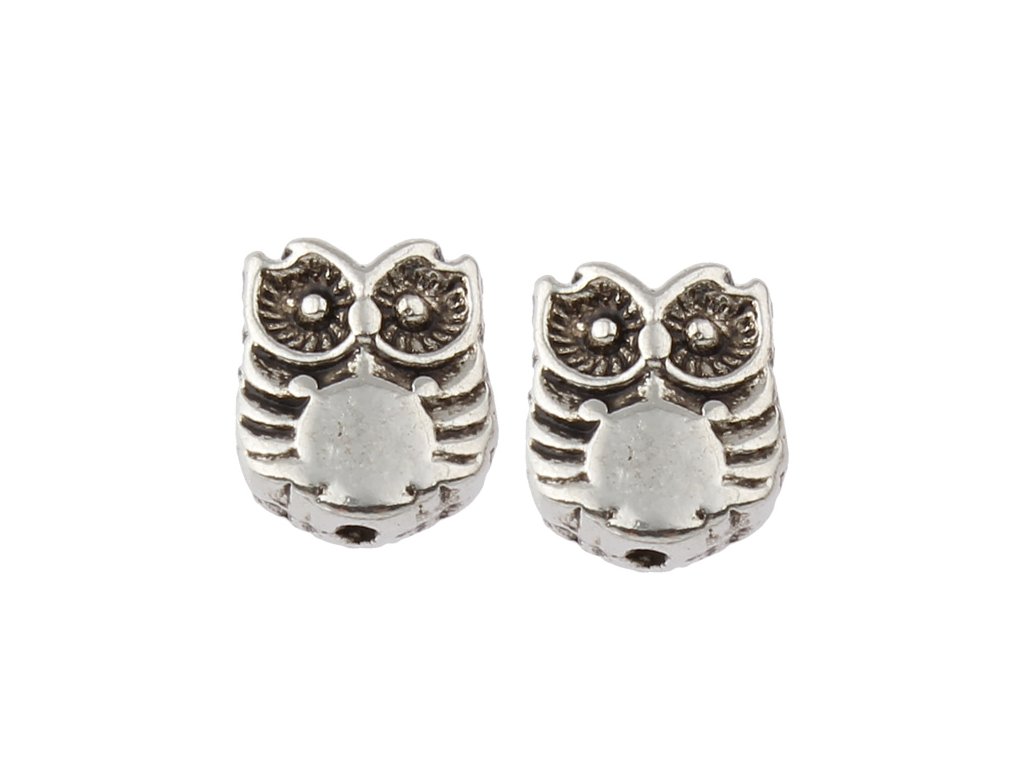 Metal bead owl 8x10x3 mm, antique silver color