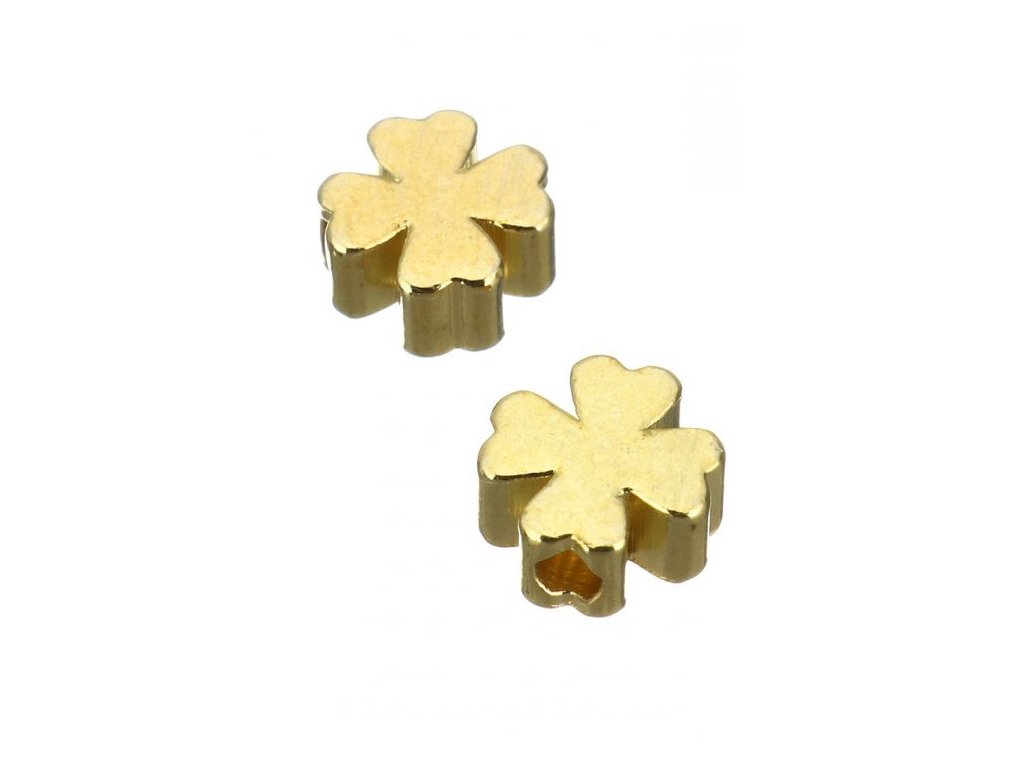 4772 2 kovove koralky ctyrlistek 5x5x3 mm barva zlata