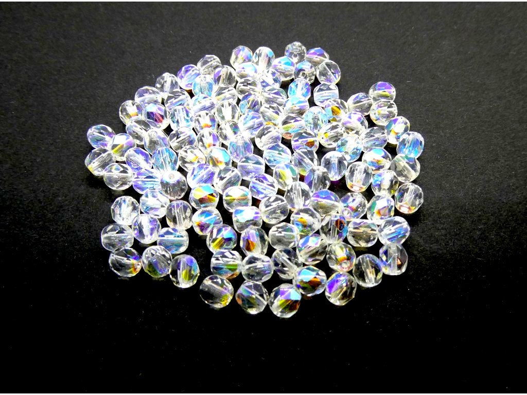 Faceted glass beads, 5 mm round shape, color 00030/28701