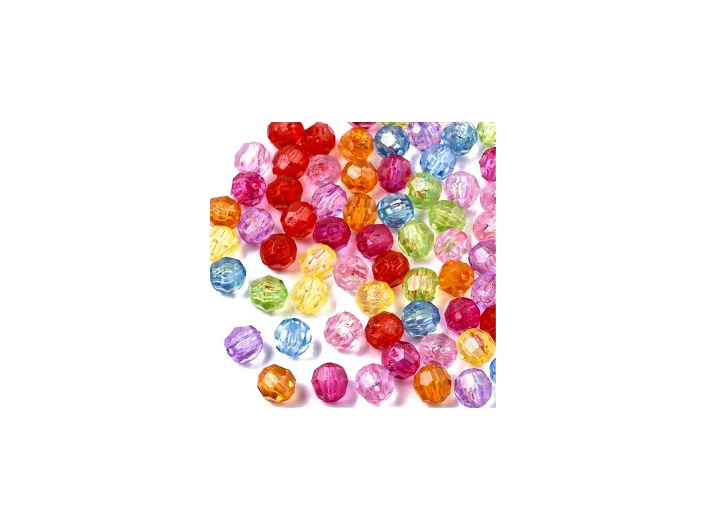 Plastic beads (faceted), 8 mm, color mix