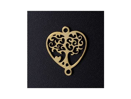 Connector component, heart 17.5x15x1 mm, steel 201, gold color