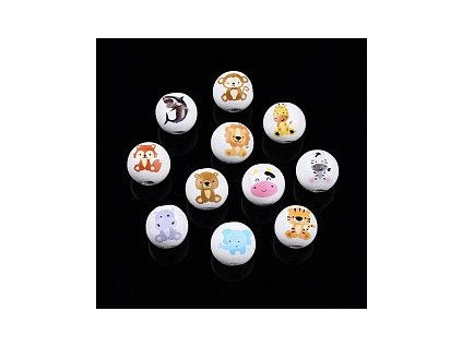 Wooden beads with animal prints 16 mm