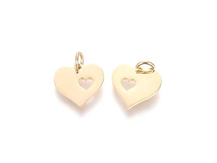 Metal pendant, heart 12x12.5 mm, 304 steel, gold color