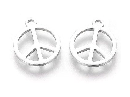 Metal pendant, peace 14x12x1 mm, steel 304