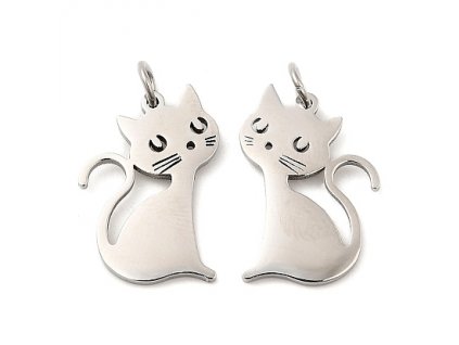 Metal pendant, cat 19.5x13 mm, steel 304