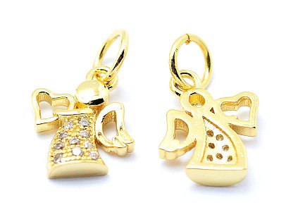 Kovový prívesok, anjelik s kubickou zirkóniou 12x9,5 mm, farba zlatá