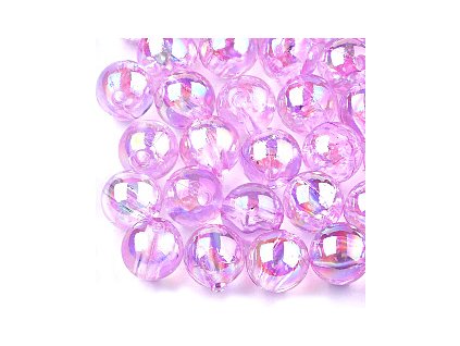 Plastic bead, 8 mm round shape, clear light purple with AB