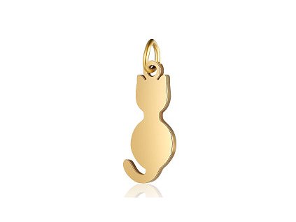 Metal pendant, cat 17x7.5 mm, 201 gold-plated steel