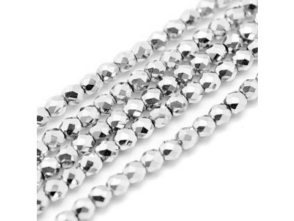 Hematit fazetovaný, 2 mm, galvanizovaný, farba platina