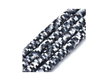 Polymérové korálky Heishi 6x0,5 mm, farba čierno-biela 8W