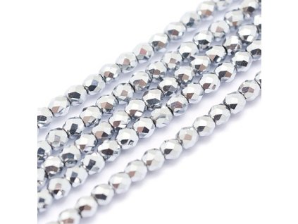 Hematit fazetovaný, 2 mm, galvanizovaný, farba strieborná