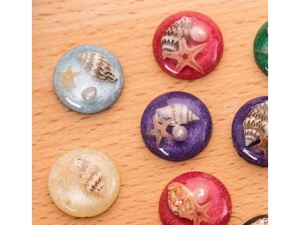 Round cabochon 25 mm, sea motif pattern with pearl