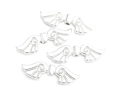 Metal beads wings 36x11 mm, silver color