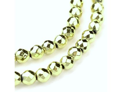 Faceted hematite beads, 3 mm, electroplated, 04 light gold