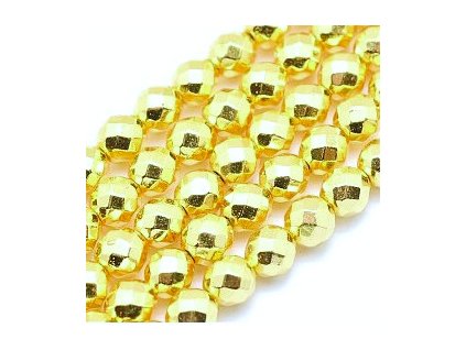 Hematit fasetovaný, 2 mm, galvanizováno, 03 golden plated
