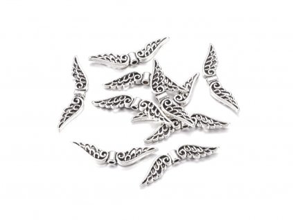 1607 2 kovove koralky kridla 32x6 mm barva starostribro